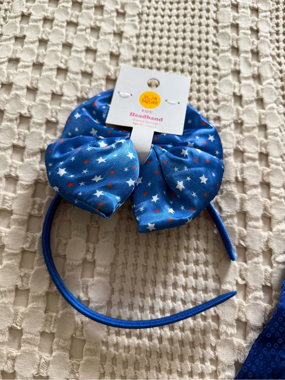 NEW Blue Sequin Star Headband and Tie Set for Kids